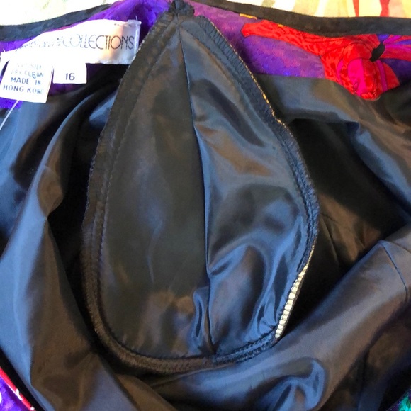 Vtg 80s UMI COLL Size 16 Silk VIVID Floral Geometric Zip-Back Pullover Artistic - Picture 12 of 12